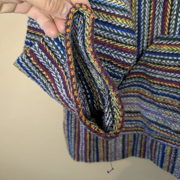 RARE VTG Earth Ragz Boho Hippie Reggae Rasta Poncho Drug Rug Striped Hoodie (L) - Picture 5 of 9